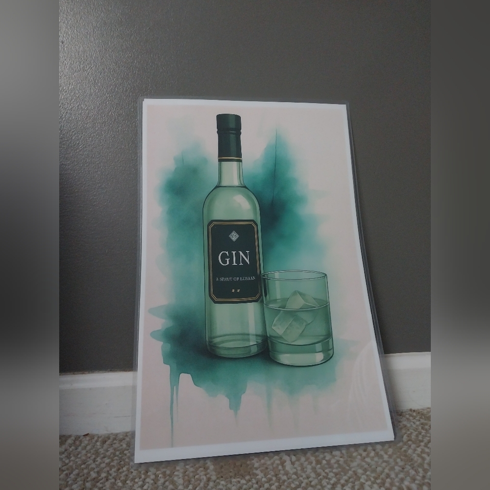 Gin Poster 11"×17" Wall Art, Kitchen Decor, Home Bar Wall Poster